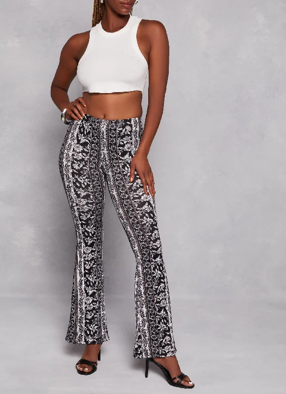 Paisley Border Print High Waist Flare Pants