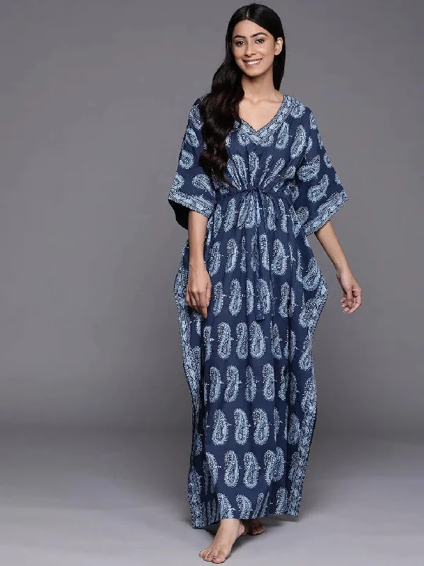 Blue Printed Cotton Night Dress