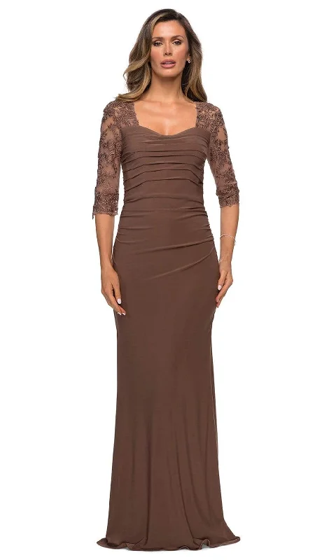 La Femme 28056SC - V-Neck Floral Lace Formal Dress