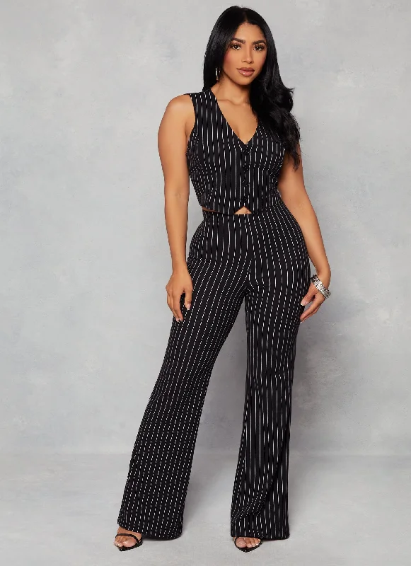 Pinstripe High Waist Wide Leg Pants