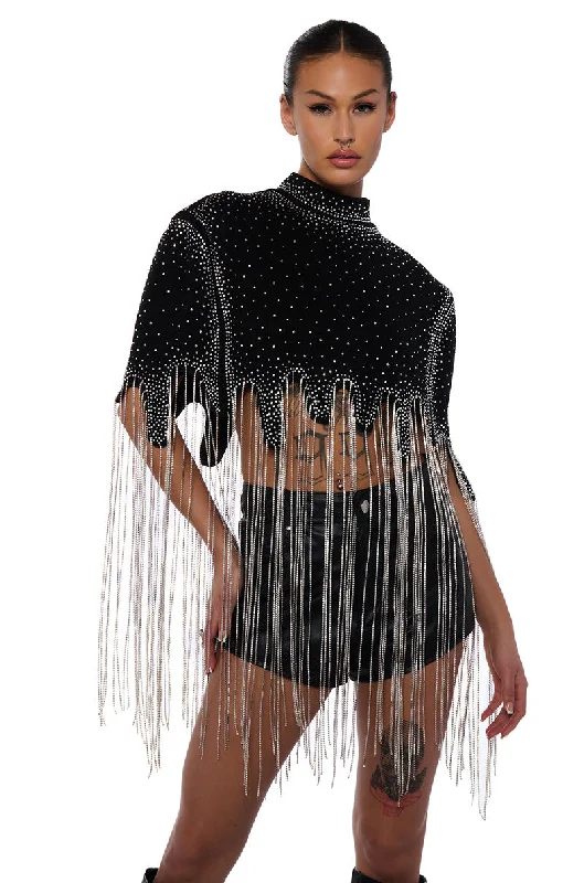 MEET IN THE LIGHT RHINESTONE FRINGE CROPPED CAPE