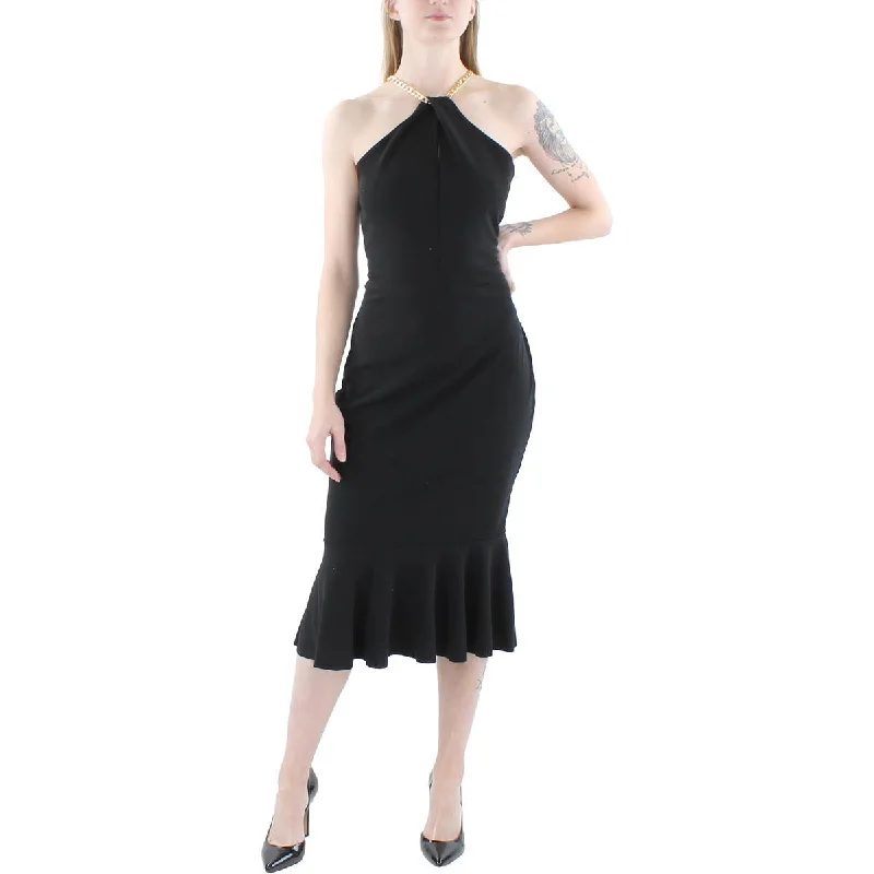 Womens Halter Chain Neck Bodycon Dress