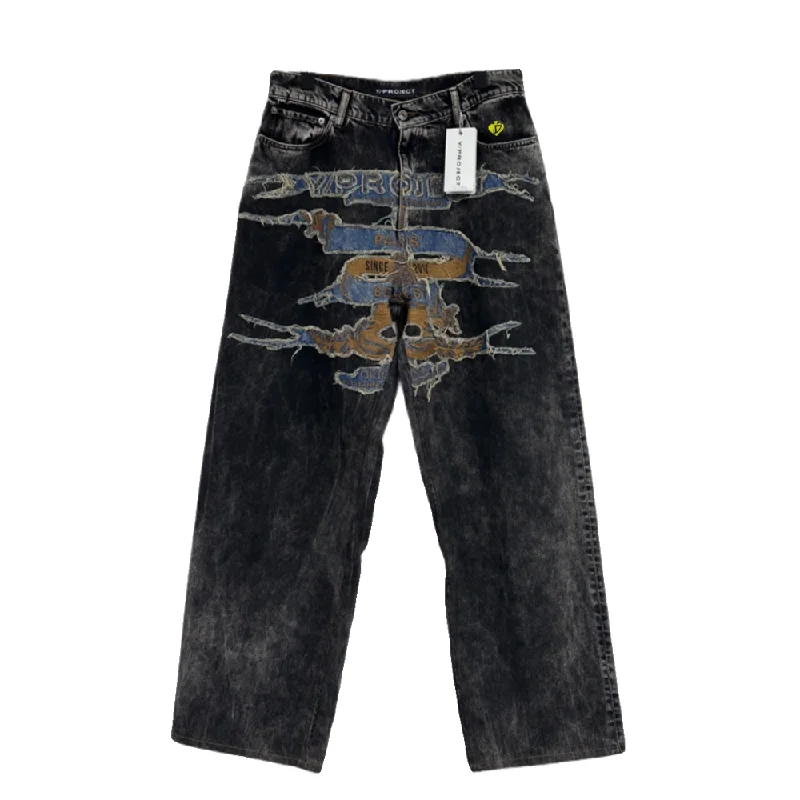 DF |Trendy Washed Patch Embroidered Jeans