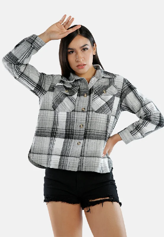 Long Sleeves Flannel Check Shacket