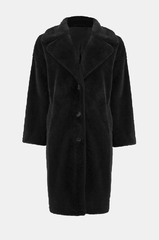 Joseph Ribkoff Black Faux Fur Straight Coat