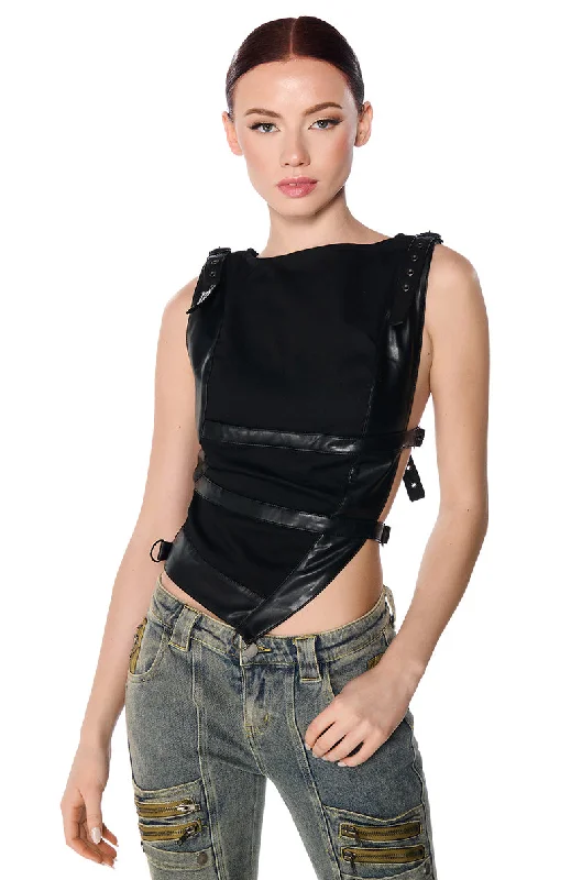 BLINDING LIGHTS BELTED FAUX LEATHER SLEEVELESS TOP