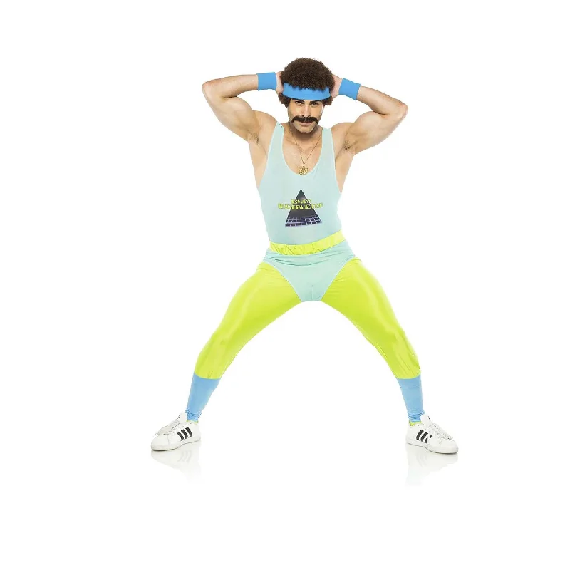 80's Gym Instructor Costume for Adults, Neon Leotard and Tights