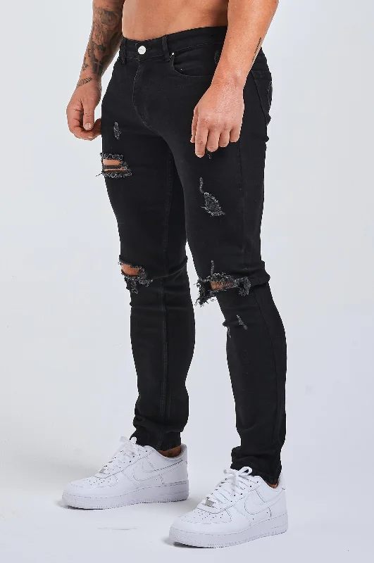 SLIM FIT JEANS 2.0 RIPPED & REPAIRED - BLACK