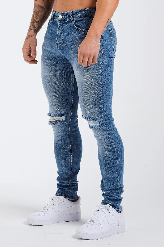 SLIM FIT JEANS 2.0 ESSENTIAL RIPPED - BLUE WASH