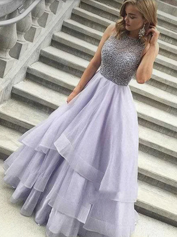 Custom Made Round Neck Floor Length Grey Prom Dresses, Gorgeous Evening Dresses