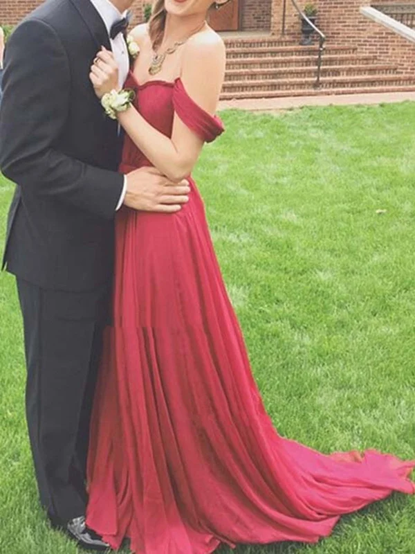 Off Shoulder Dark Red Long Prom Dresses, Long Evening Dresses, Formal Dresses