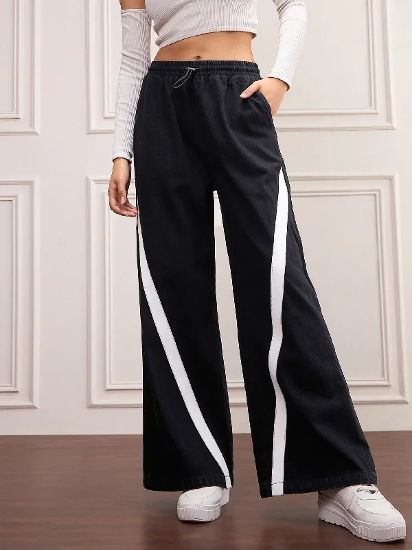 Women Black Denim Contrast Tape Detail Jeans