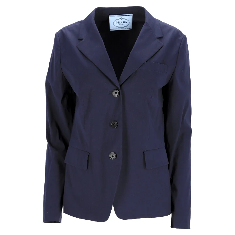 Prada Single-Breasted Blazer in Navy Blue Cotton