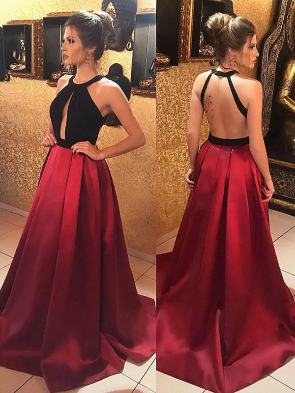 Unique Two Pieces Black Top Backless Burgundy Prom Dresses, Burgundy Formal Dresses, Evening Dresses