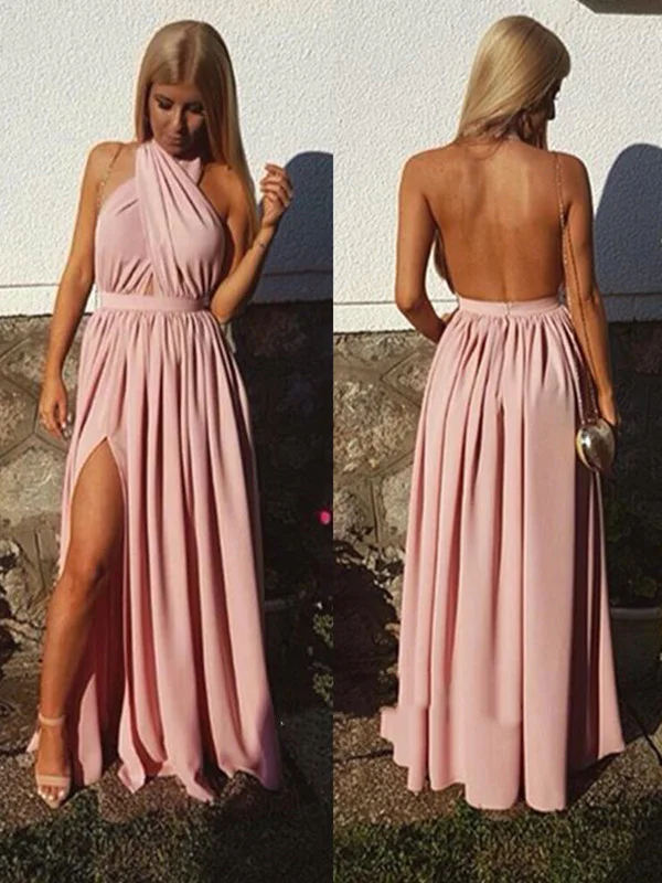 Unique A Line Backless Long Prom Dresses, Backless Evening Dresses