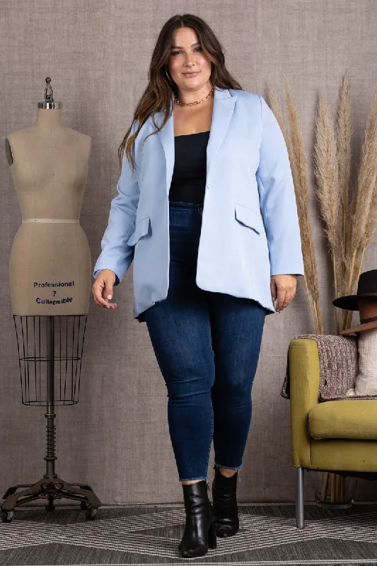 SKY LAPEL LONG SLEEVES PLUS SIZE BLAZER-K51572WX