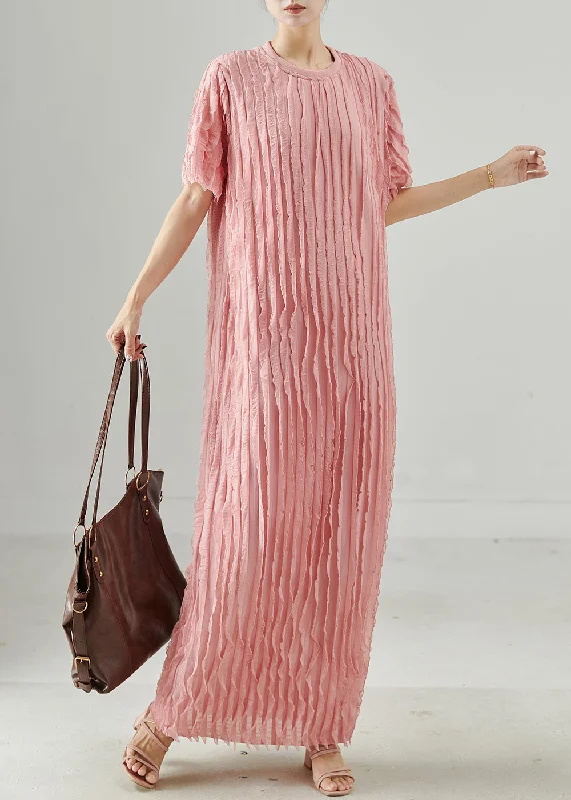 Style Pink Oversized Layered Chiffon Maxi Dresses Summer