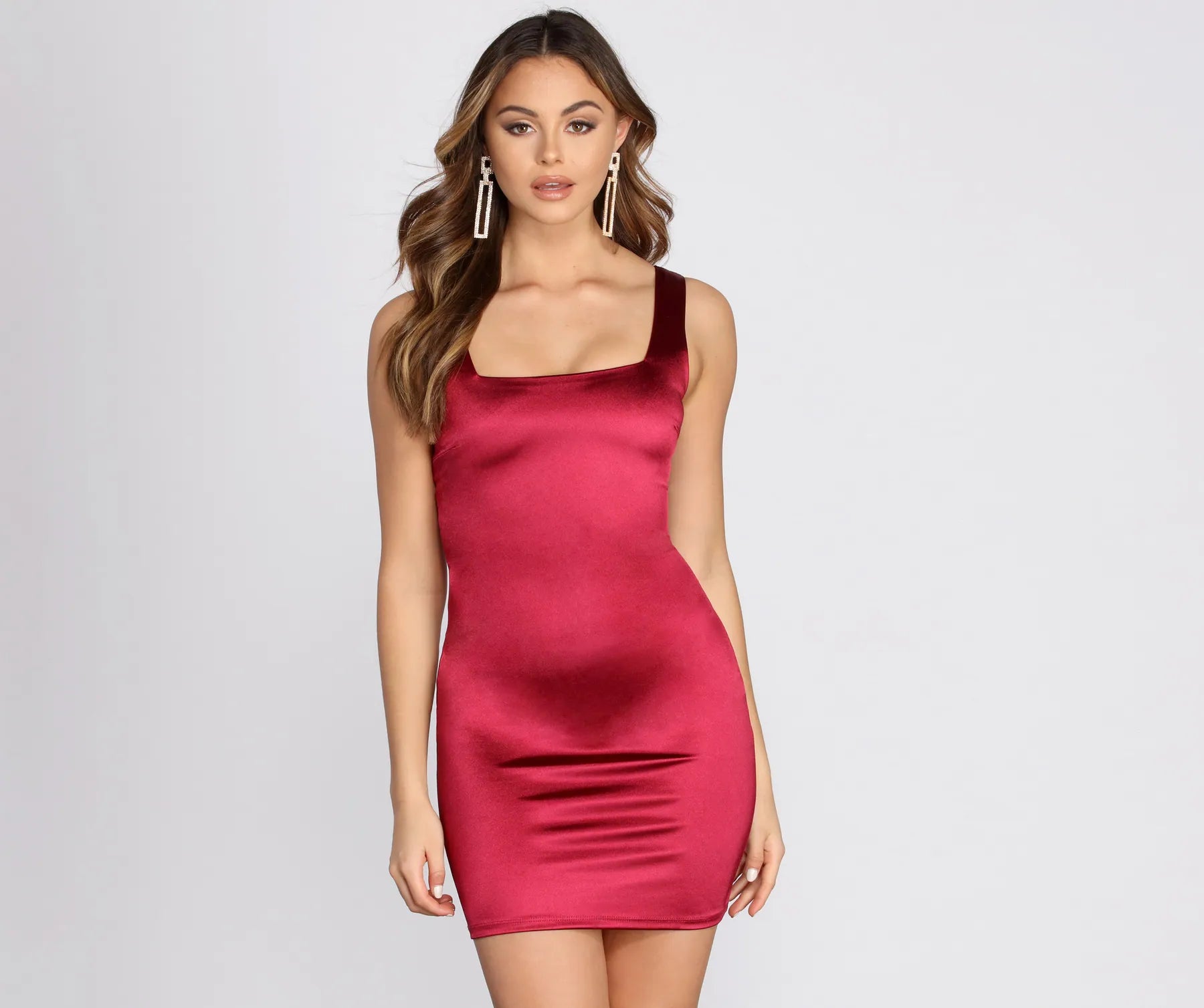 Square Neck Satin Mini Dress