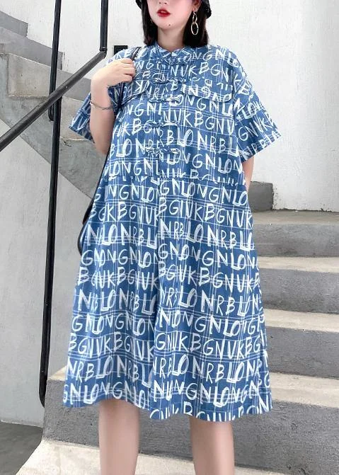 2024 new jumpsuit summer thin high waist blue Letter printed wide-leg jumpsuit shorts