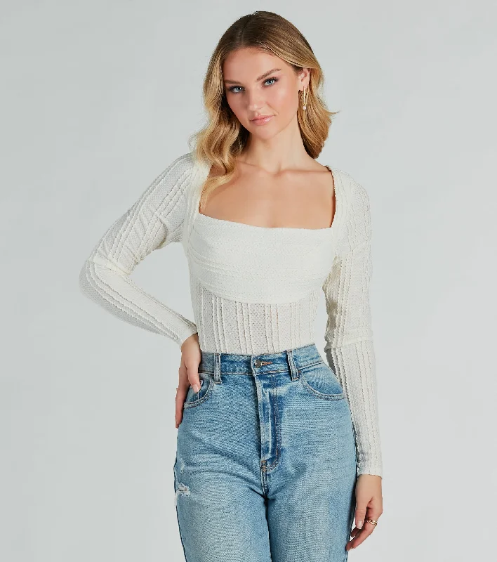 Revival Texture Knit Long Sleeve Bodysuit