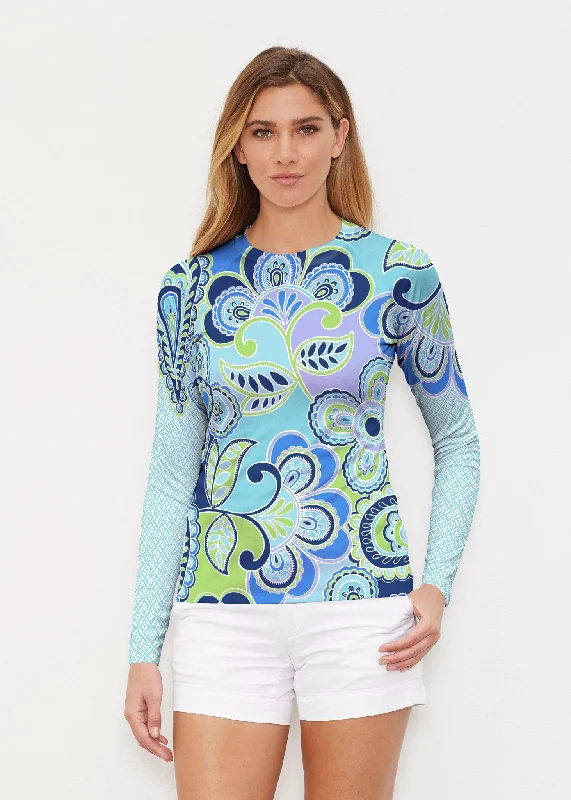 Pop Paisley Blue (13233) ~ Long Sleeve Rash Guard