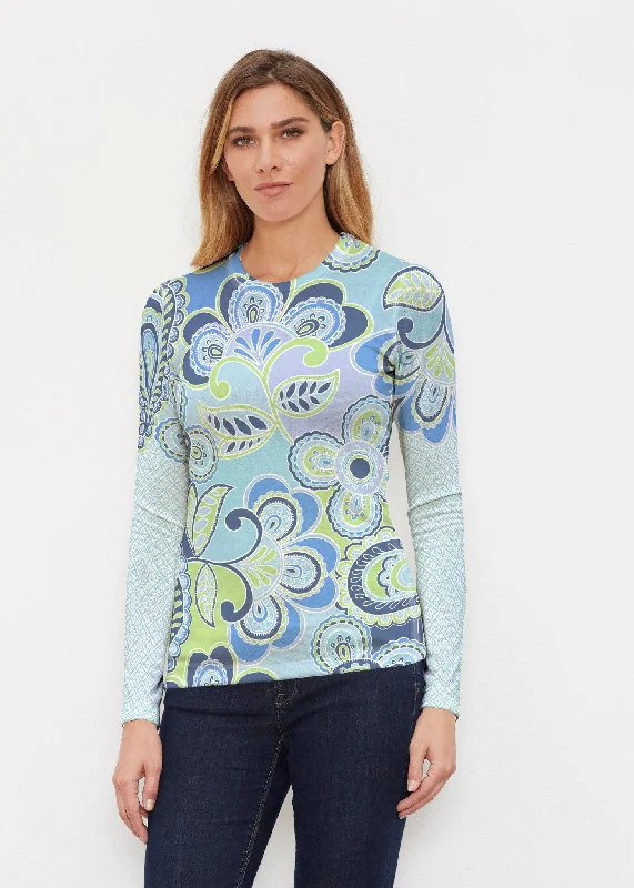 Pop Paisley Blue (13233) ~ Butterknit Long Sleeve Crew Top