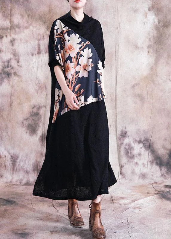 Italian patchwork prints clothes Women Work Outfits black Maxi Dress fall