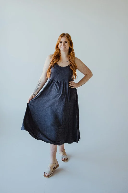 STRAPPY T-SHIRT MAXI DRESS IN HEATHERED NAVY