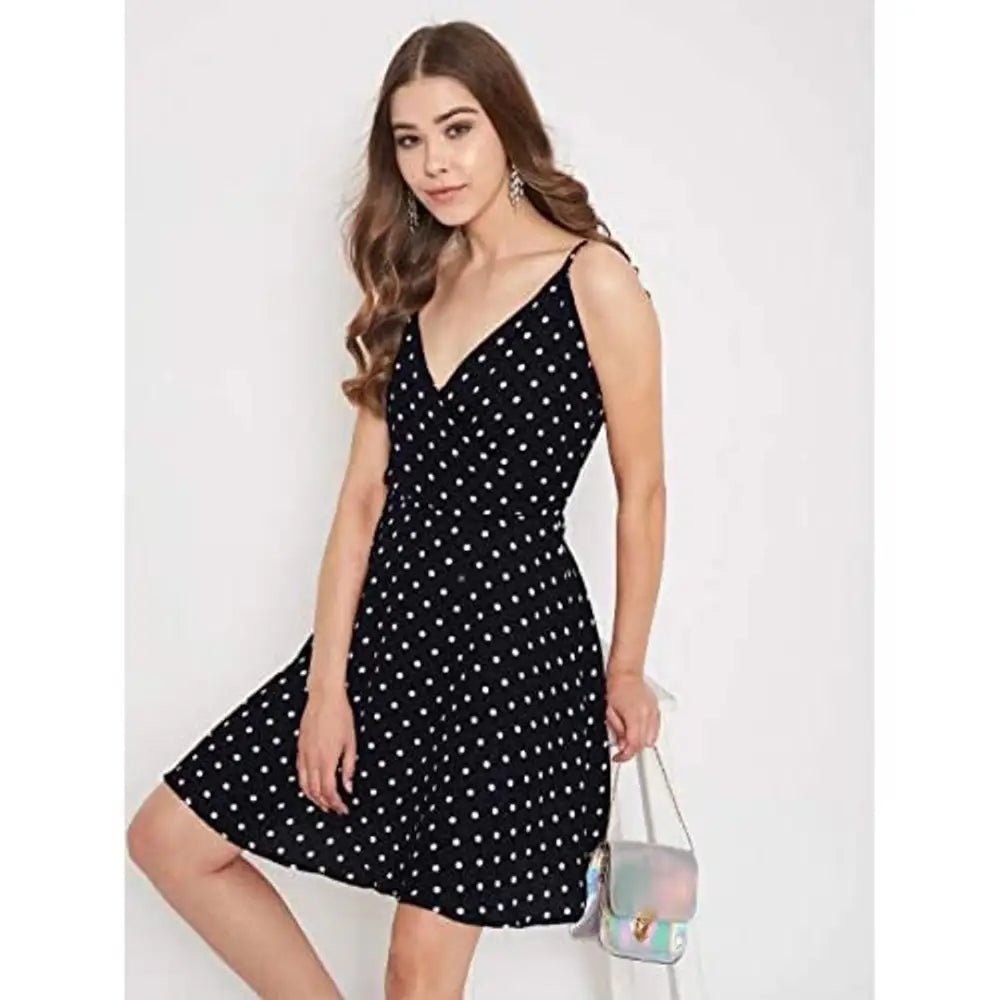 Womenster Women's Polka Dot Wrap A-Line Mini Dress