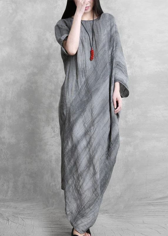 DIY o neck asymmetric dresses Tunic Tops gray Maxi Dresses