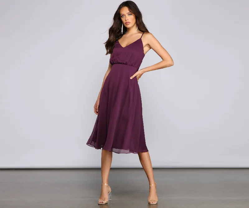 Maggie Formal Chiffon A-Line Midi Dress