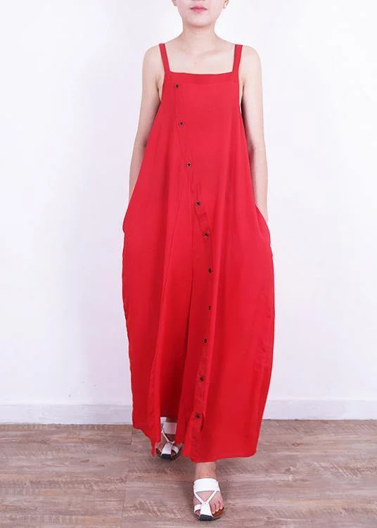 Elegant jumpsuit pants Mom design Button Down red Summer