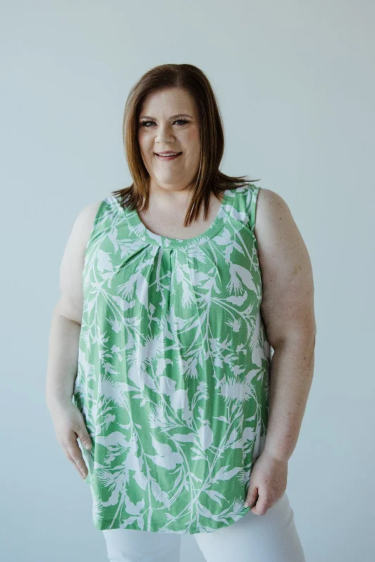 BOLD PRINT PLEATED NECKLINE TANK IN LIME