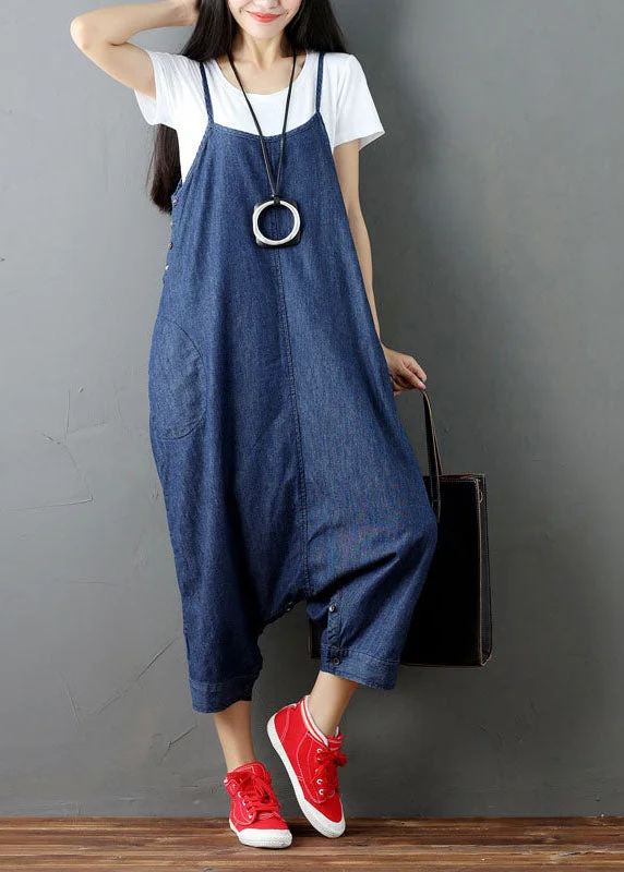 Plus Size Blue pockets harem pants Jumpsuits Spring