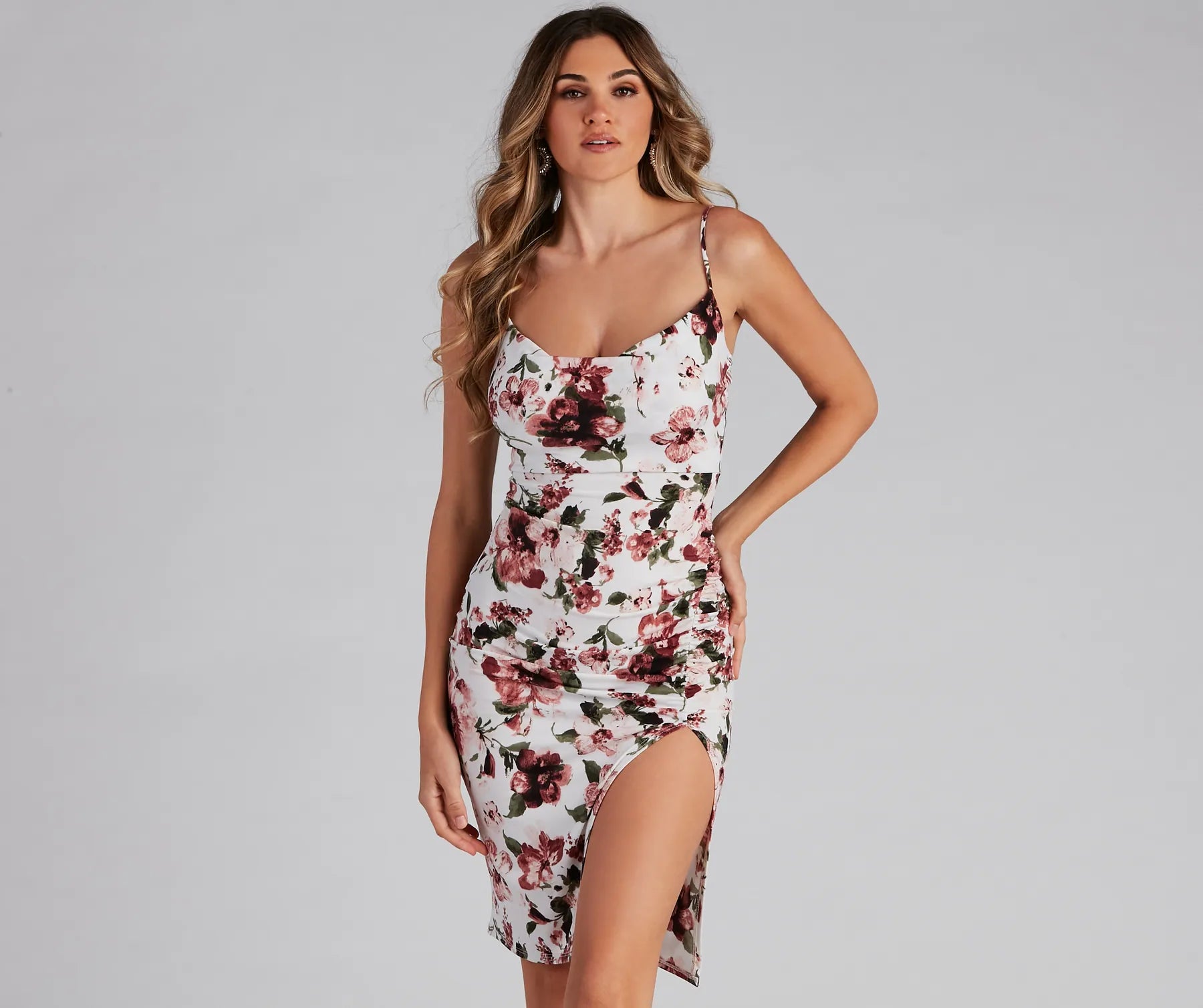 Spring Strolls Floral Cowl Midi Dress