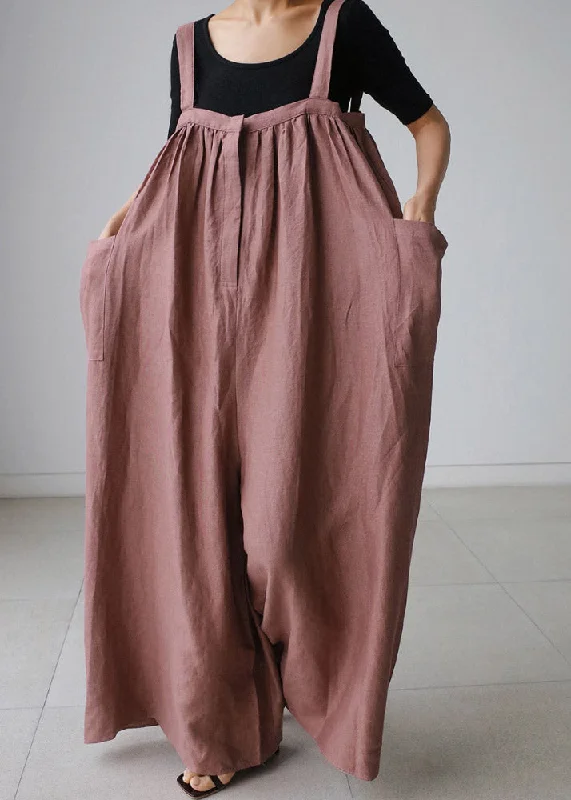 Bohemian Brown Slash Neck Pockets Jumpsuit Pants Summer