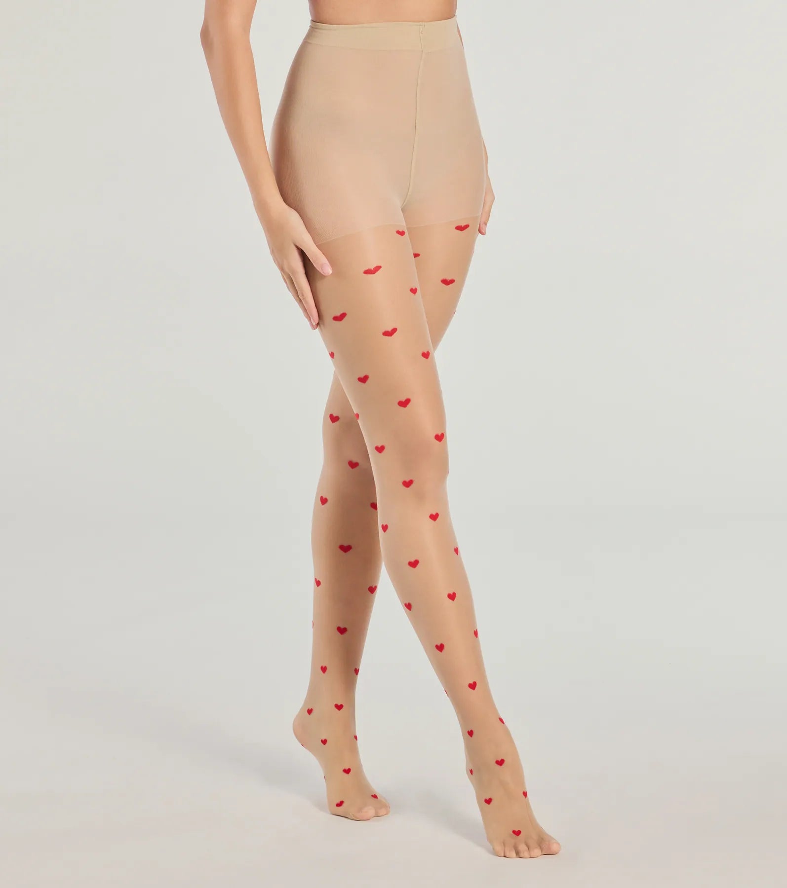 Sweet Glam Flocked Heart Sheer High Waist Tights