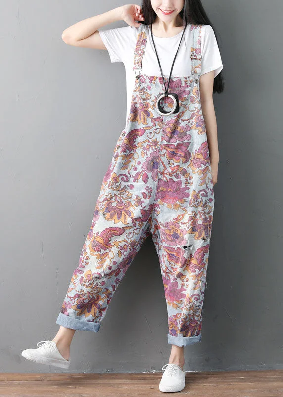 Modern pockets Print ripped denim Jumpsuit Spring