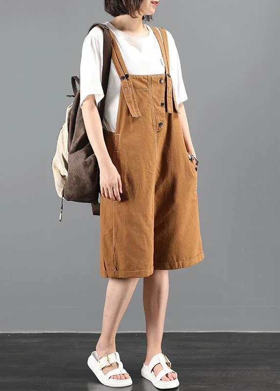 Summer 202 loose tooling brown bib pants women casual fashion five-point pants jumpsuit