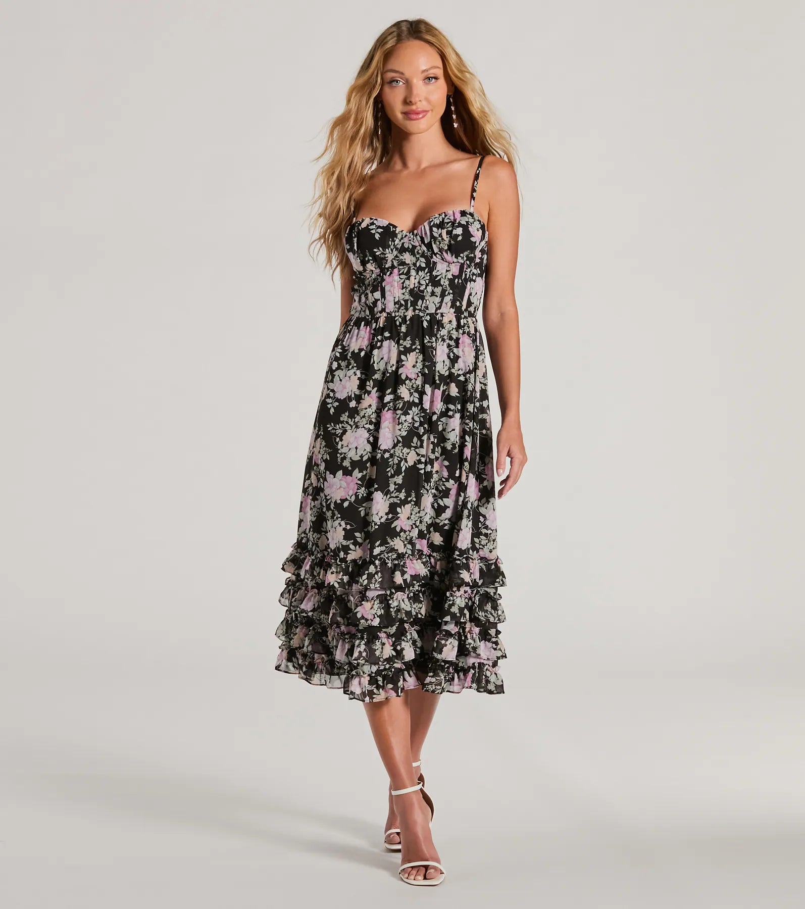 Elevated Occasion Sweetheart Floral A-Line Midi Dress