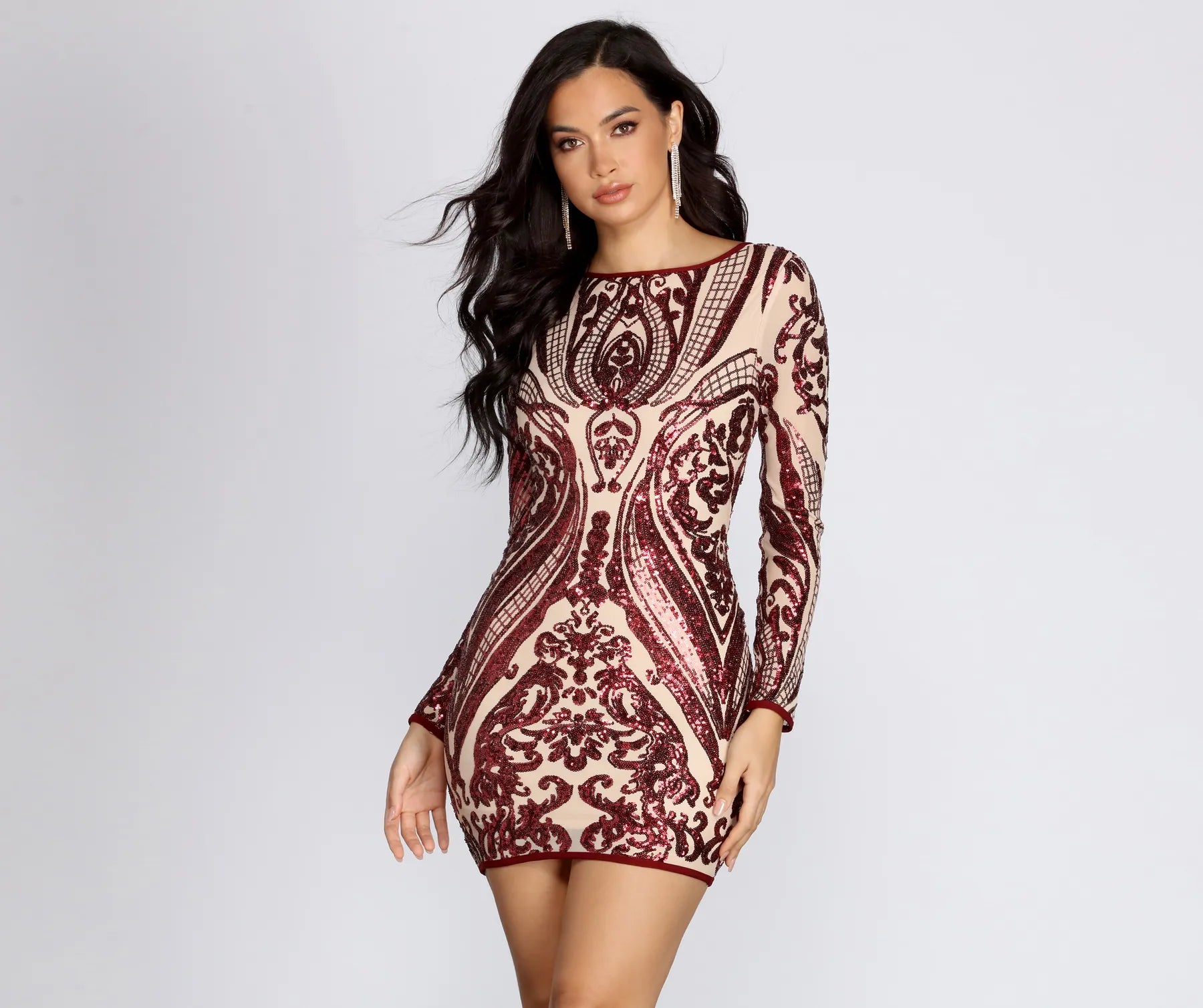 Slay In Sequins Damask Mini Dress