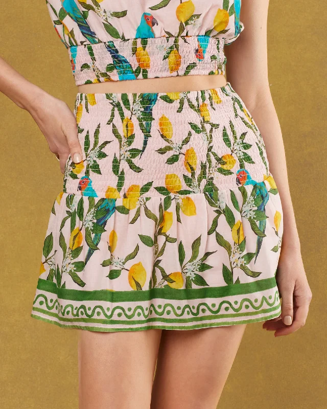 Ginevra Ruffle Mini Skirt in Lemon Garden Print