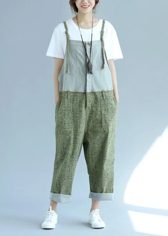 Casual green pockets Patchwork wide leg Jumpsuit Spring