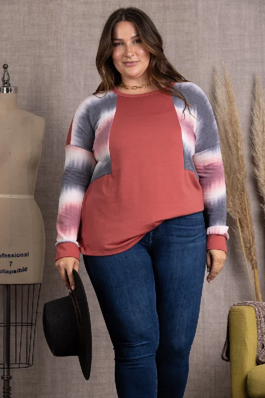 MAGENTA OMBRE LONG SLEEVES PLUS SIZE KNIT TOP-ET5125