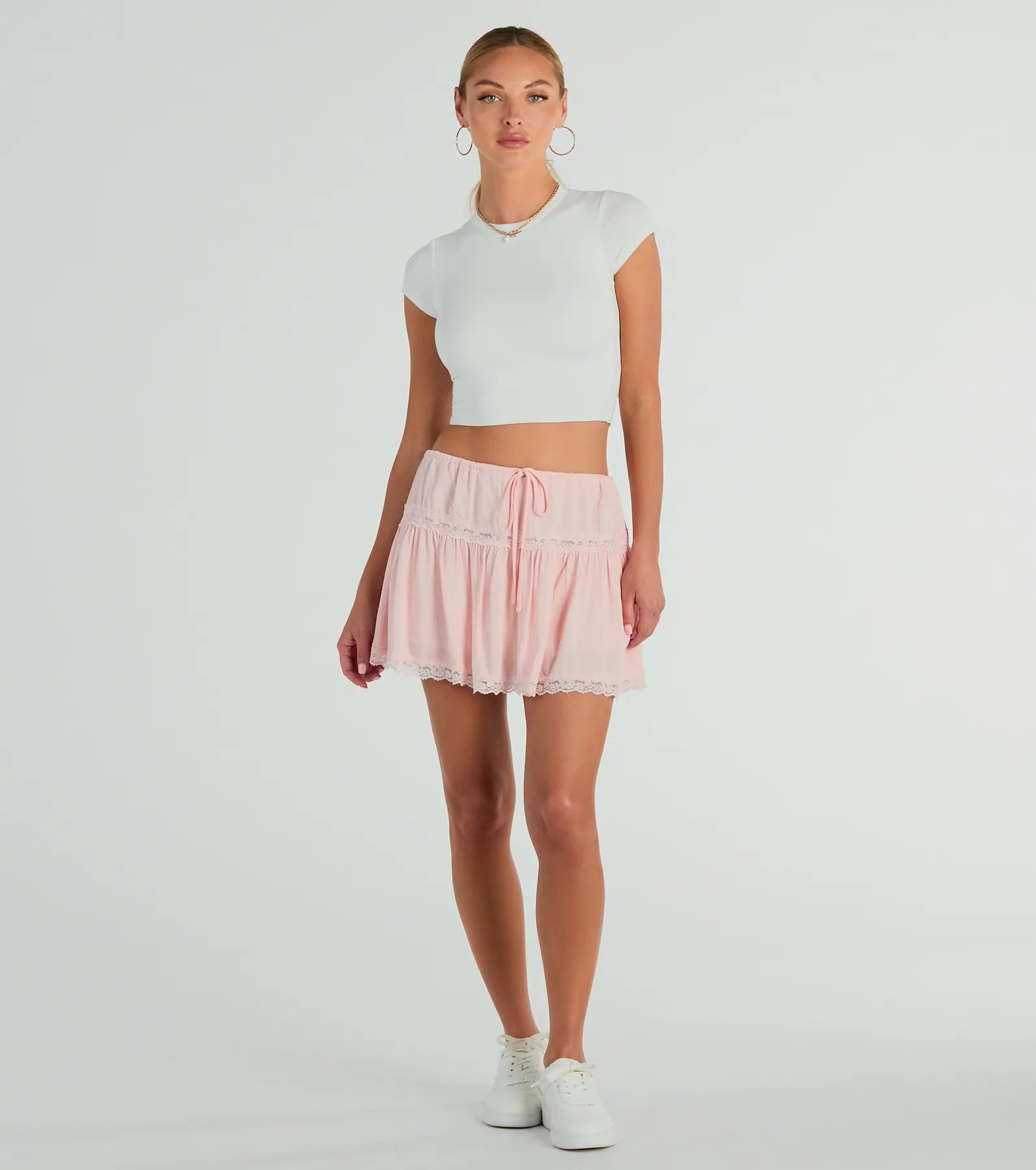 CLEARANCE - On The Prairie Lace Trim A-Line Mini Skirt