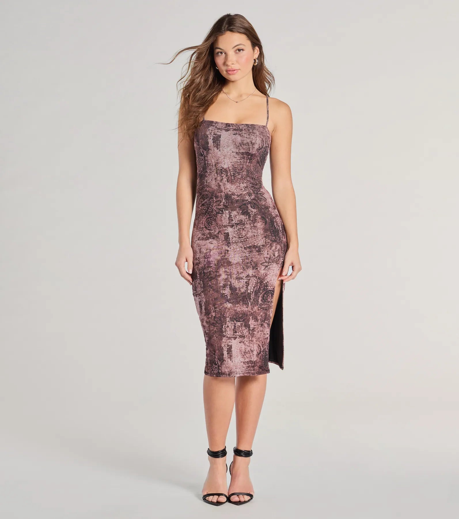 Artsy Babe Paisley Bodycon Slit Midi Dress