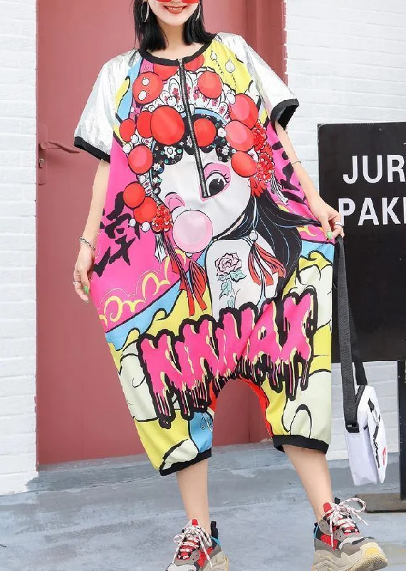 2024 cartoon printed loose one-piece pants Harlan wide leg jumpsuit pants