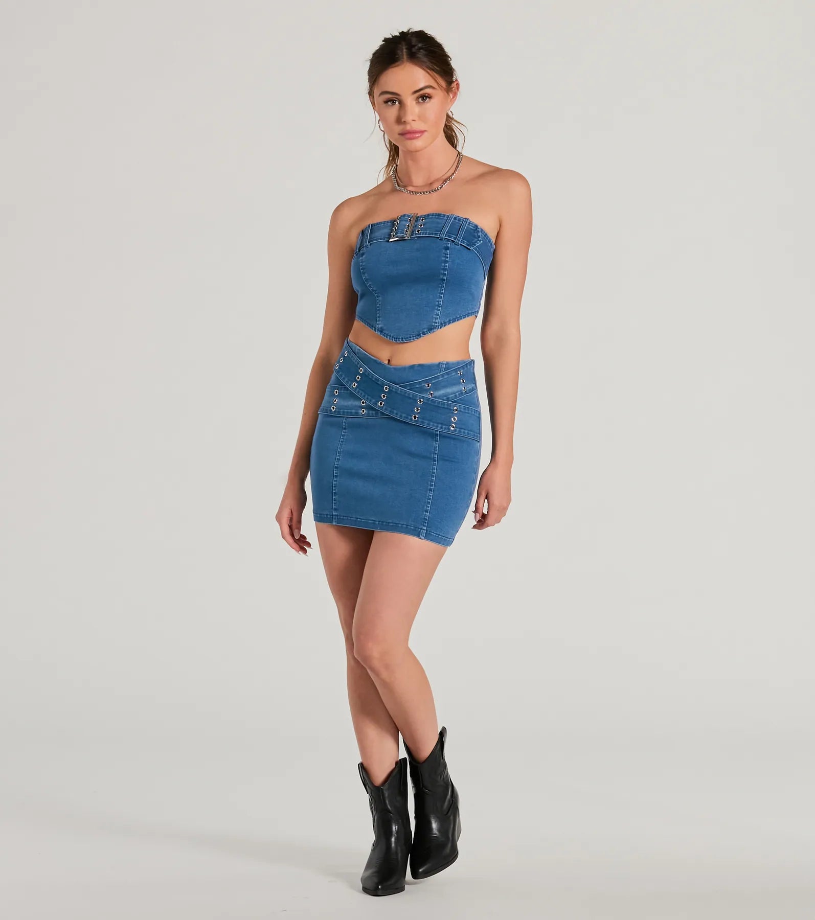 Daily Vibe Cross Belted Denim Mini Skirt