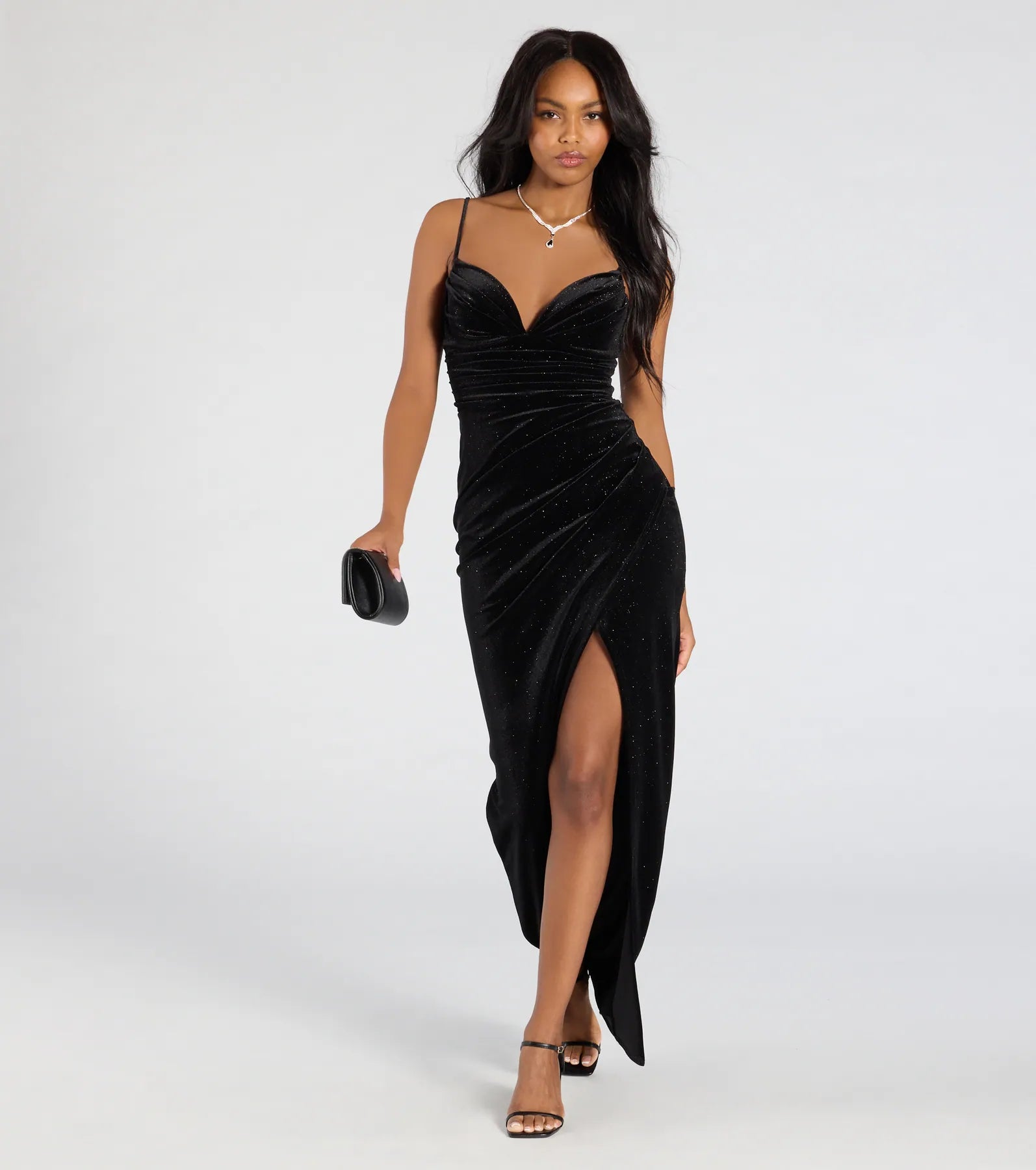 Azella Bodycon Slit Glitter Velvet Formal Dress