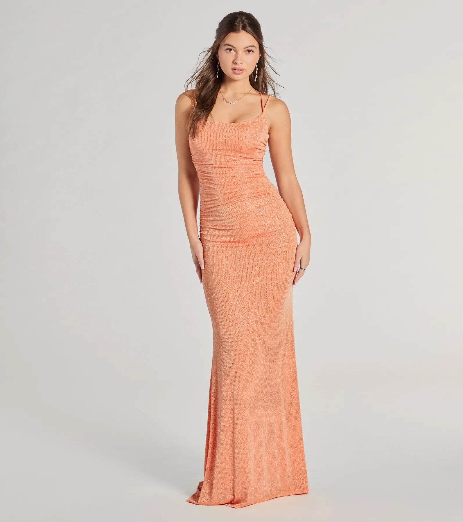 PLACEHOLDER - Rylie Formal Glitter Lace-Up Bodycon Long Dress